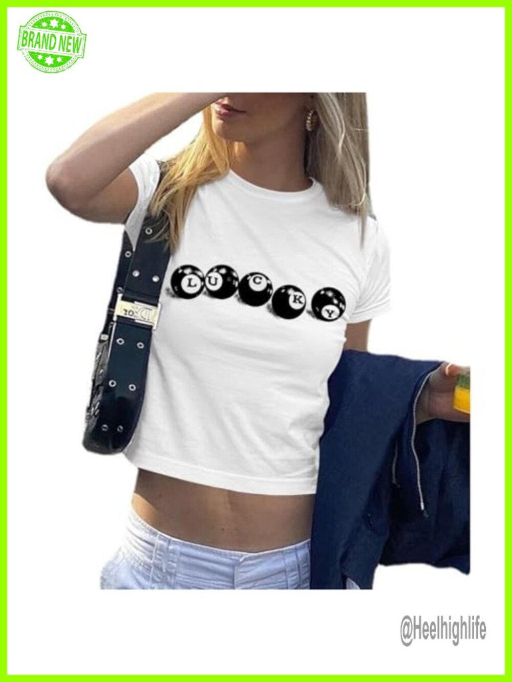 Y2K 8-Ball Graphic Crop Top Crew Neck Short Sleeve Cotton Tee